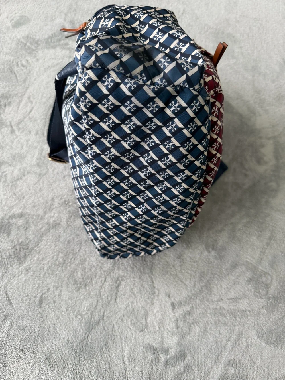 Tory Burch Navy and Burgundy Geometric Logo Backpack